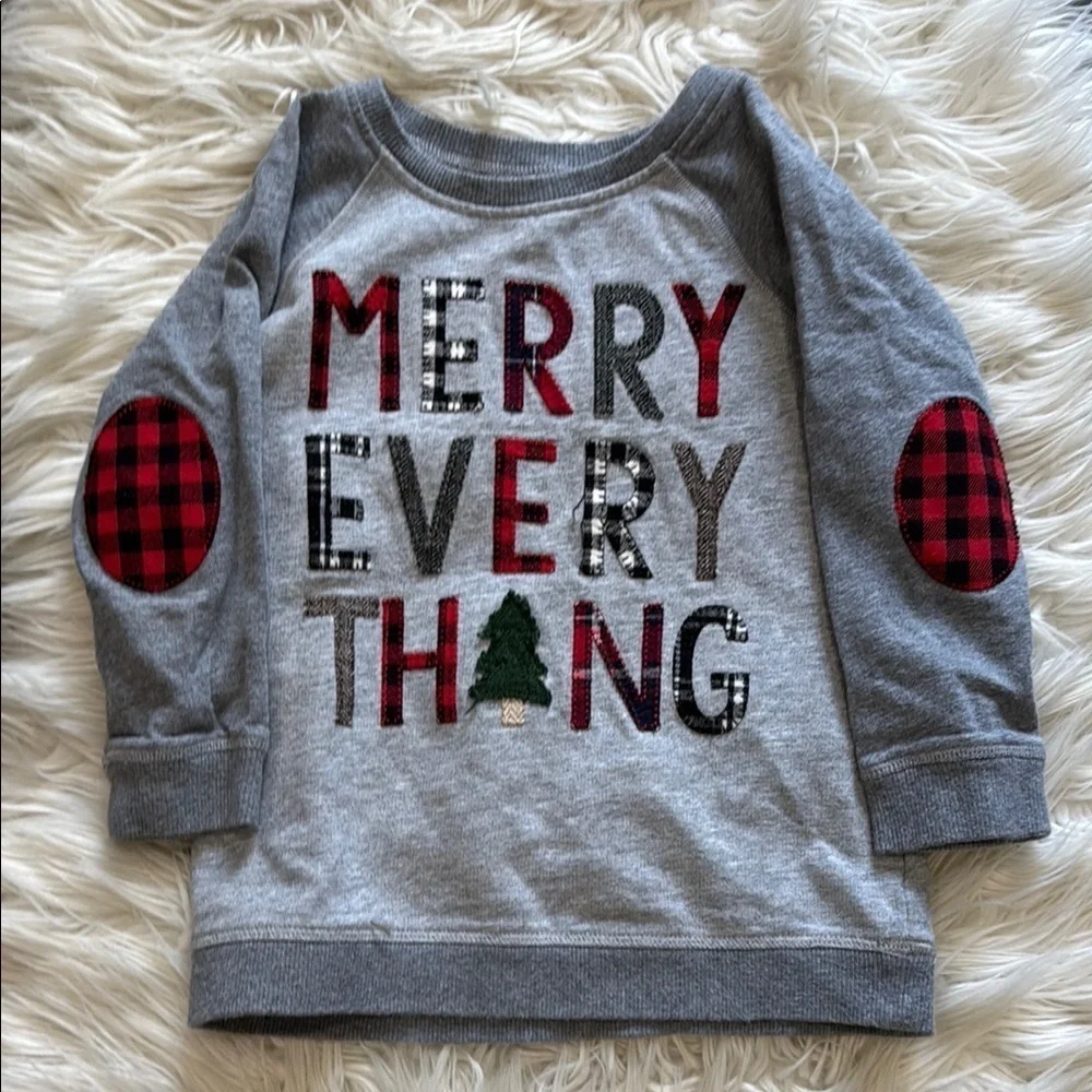Gray Kids Mudpie Holiday Sweatshirt with Red Accents